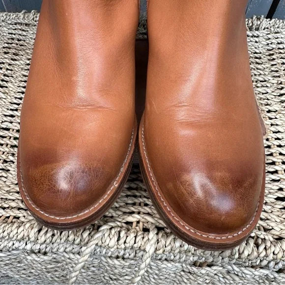 J. Crew Knee High Stacked-Heel Leather Boots Burnished Sand Sz 10.5 - Picture 3 of 16